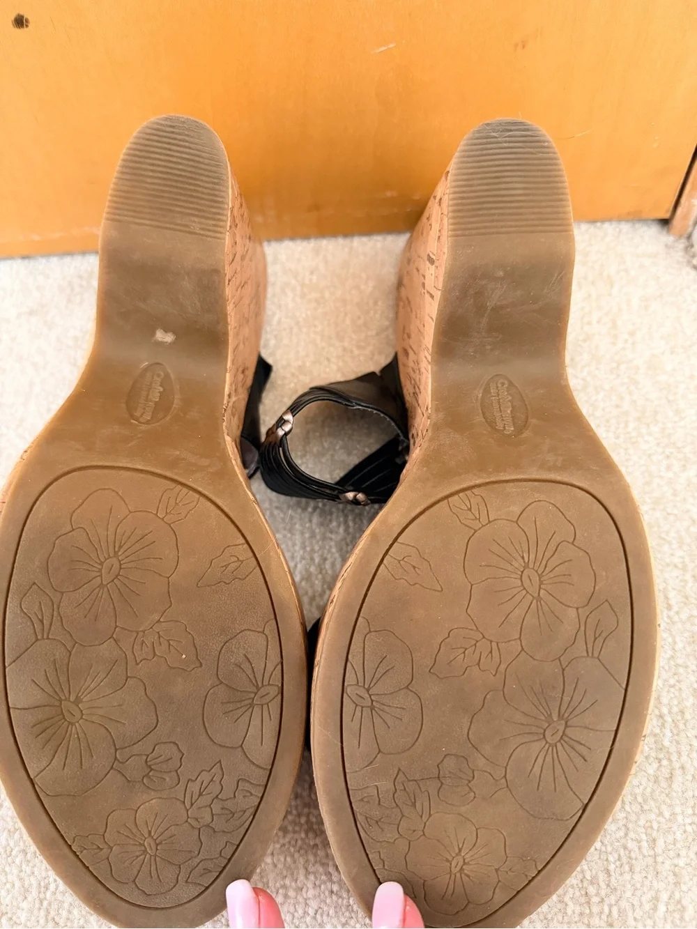 croft & barrow Black Leather Cork Wedge Slide Sandals